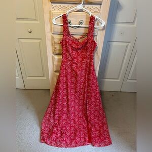 Lulu's Vibrant Red Floral Prom Dress